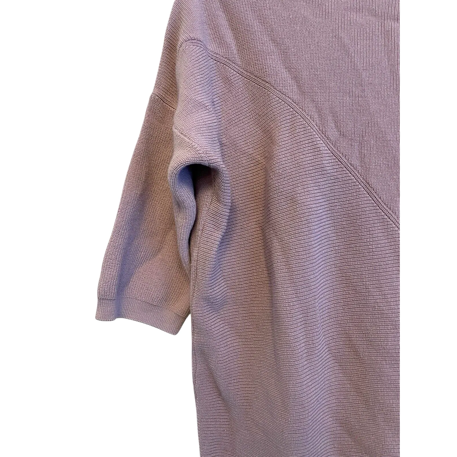 Fuzzi 100% Wool‎ Ribbed Half Sleeve Sweater Women Size Medium Purple Boat Neck - Image 5