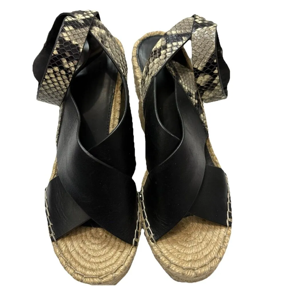 Marc Fisher Women’s Abacia 2 Espadrille Wedge Sandals Black Snake Leather 7.5 - Image 2