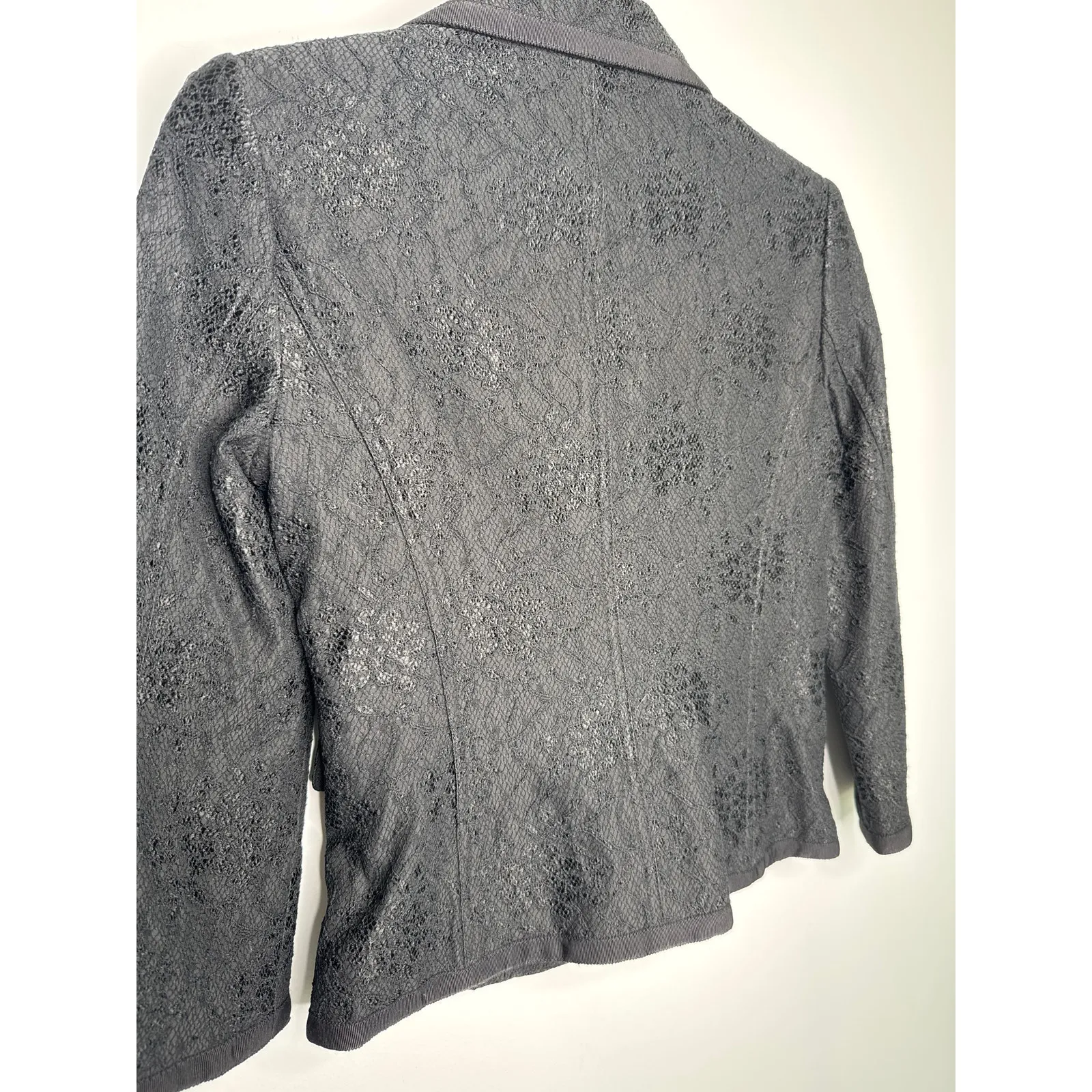 Vintage Diane von Furstenberg DVF Black Lace Blazer formal crystal button Size 0 - Image 15