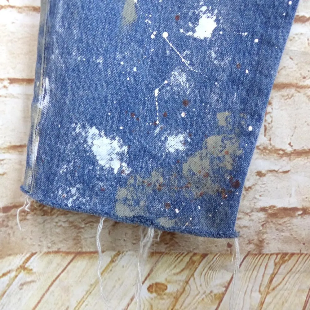 Frame X Jordan Barrett Paint Splatter Jeans W 25, M 27 Blue Zip Fly Grunge NWOT - Image 5