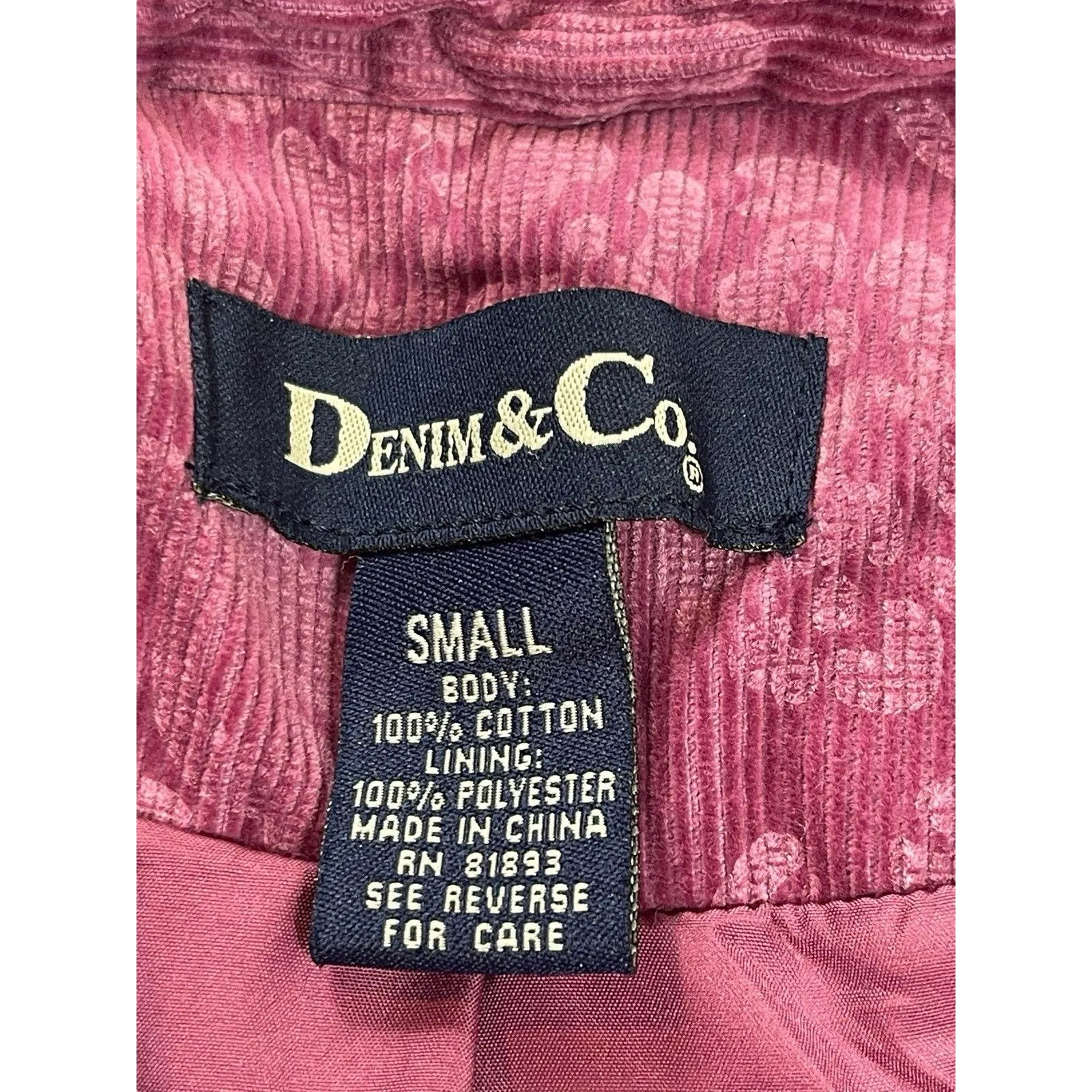VTG 90s Y2K Denim & Co Women’s S Pink Corduroy Damask Floral Textured Blazer - Image 6