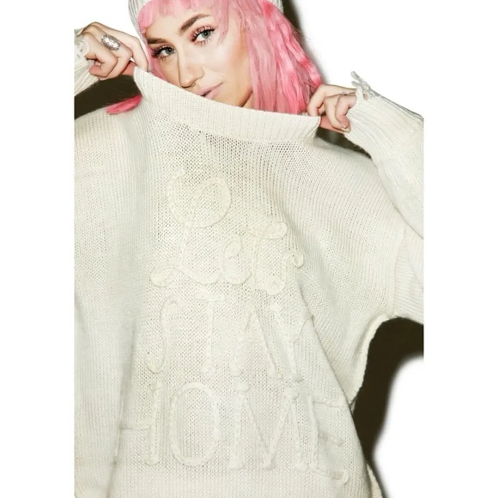 WILDFOX • Let’s Stay Home distressed sweater pullover beige soft cozy oversized - Image 3