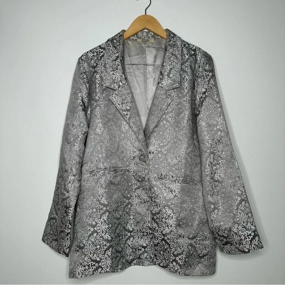 Gimmicks Buckle Silver Embroidered Damask One Button Blazer Size Large - Image 3