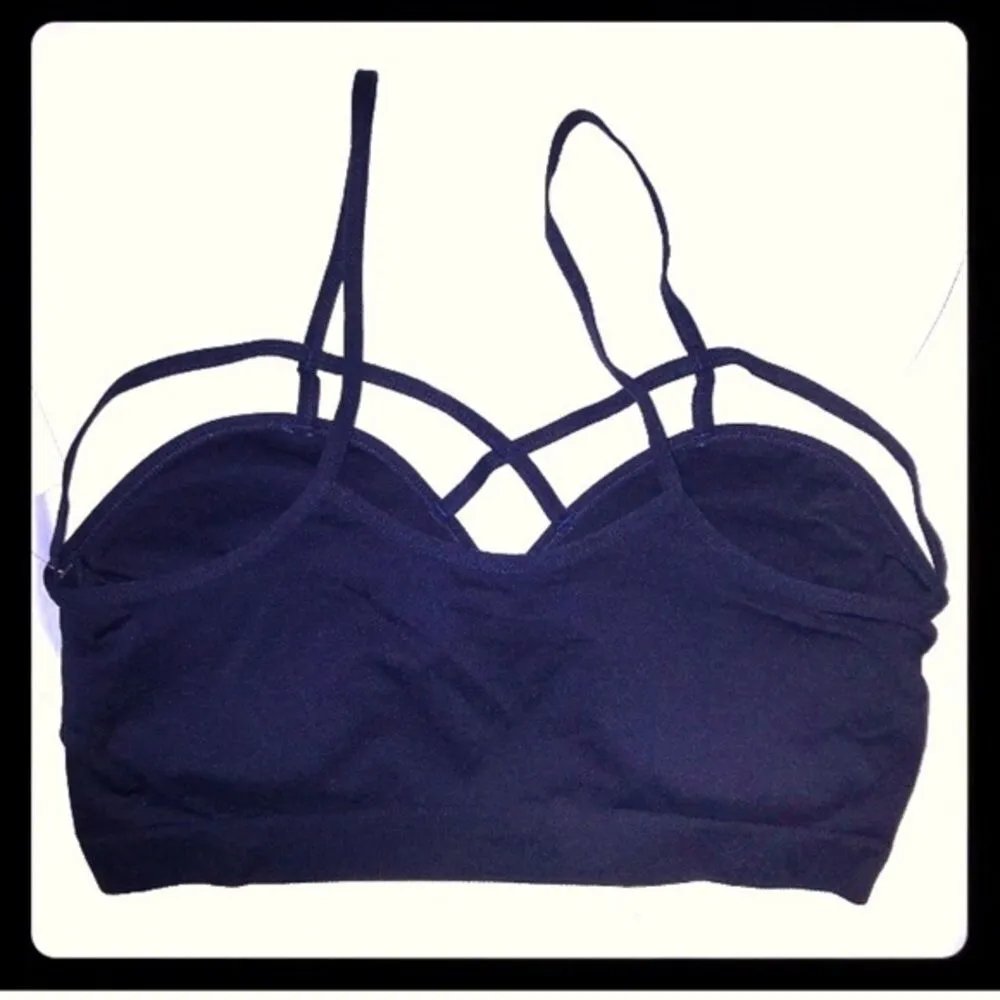 Navy Blue Strappy Padded Wire-Free Bra Size Small/Medium - Image 7