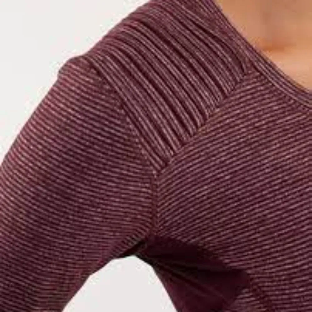 Lululemon Star Runner Long Sleeve Shirt (Bordeaux Drama Tonka Striped), Size 4 - Image 13