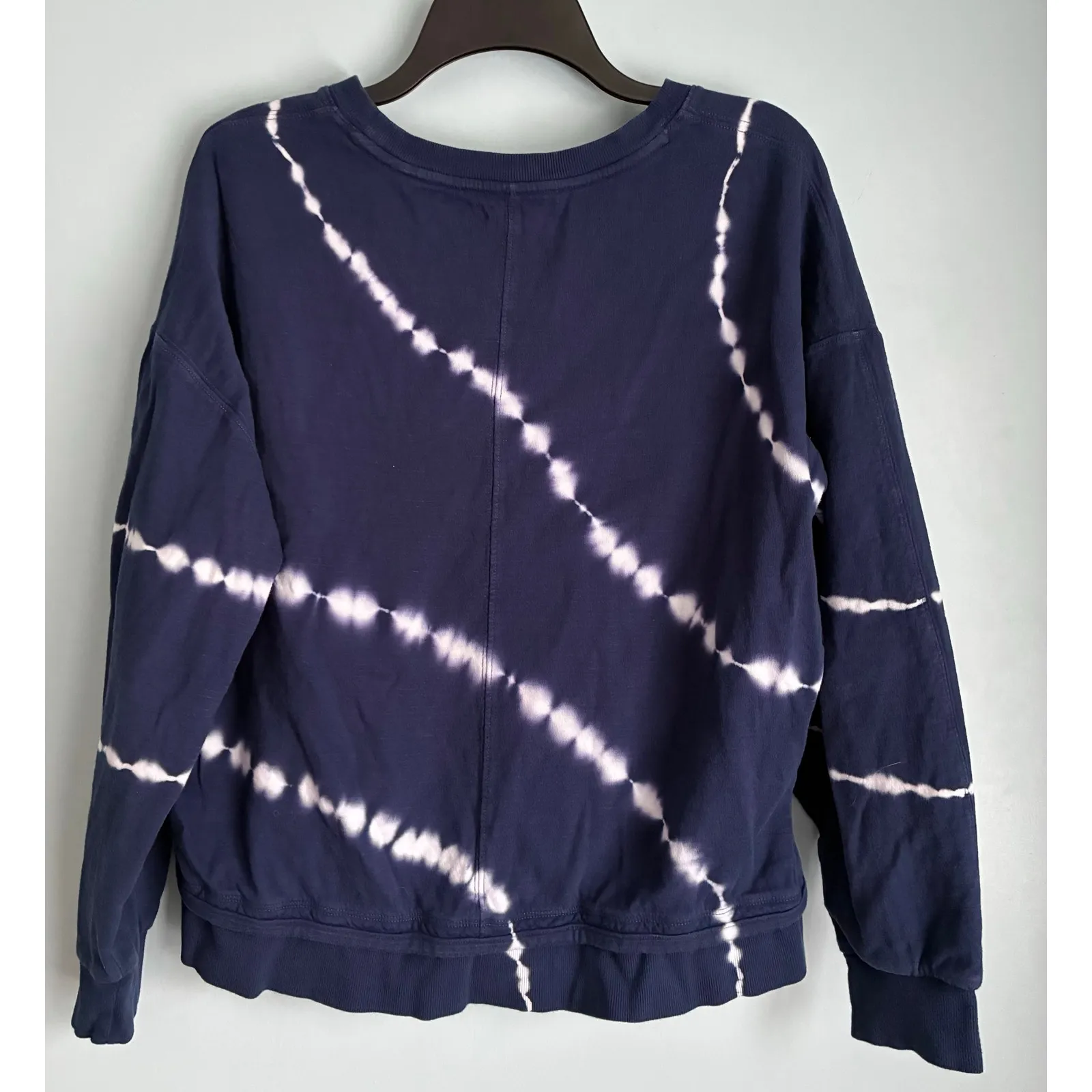 Athleta Sundown Eclipse Sweater Loungewear Navy White Tie Dye Large Crew Neck - Image 5