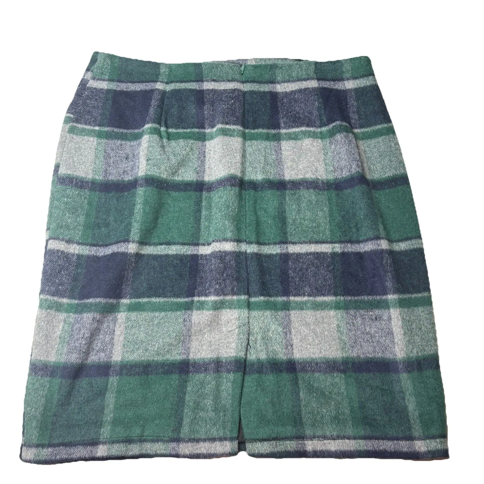 I Navy Blue, Green Plaid Tartan Pencil Straight Skirt Wool Blend Sz Large New Blue - Image 2