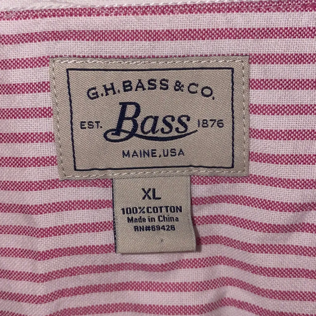 G.H. Bass & Co. Baby Pink & White Striped Button Up Long Sleeve Dress Shirt Size XL - Image 10