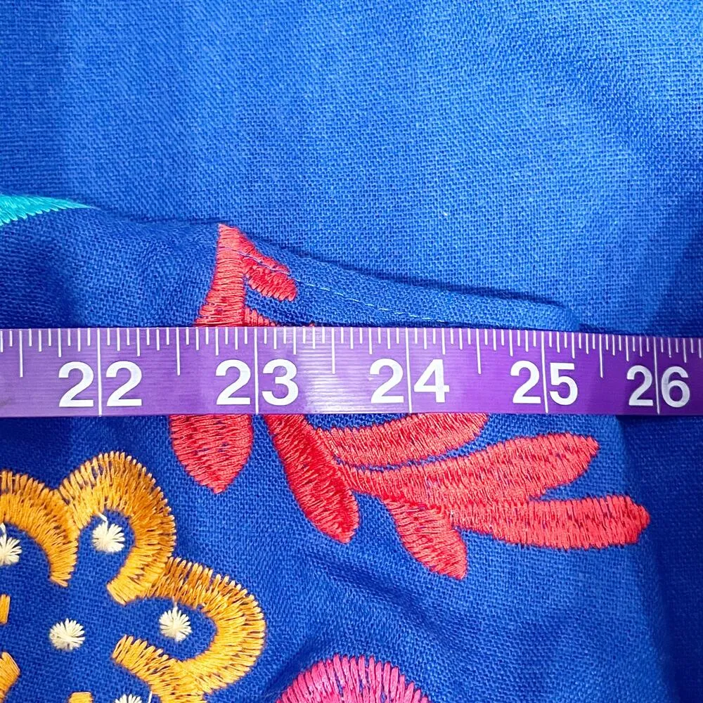 Perfectly Priscilla Women's Cobalt Blue Embroidered Floral 2X Linen Blouse Top - Image 5