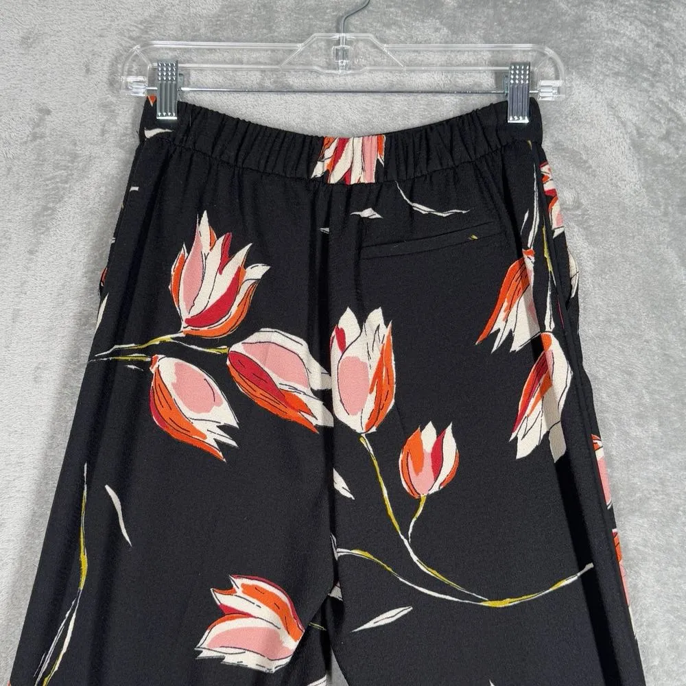 Zara Pants Womens XS Black Pink Floral Tulips Wide Leg Cottagecore Dark Bohemian - Image 5
