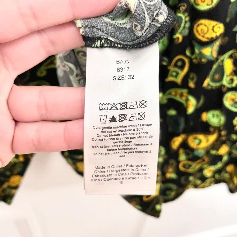 GANNI Smile Paisley-Print Satin Long Sleeve Button Front Shirt Size EU 32 - Image 4