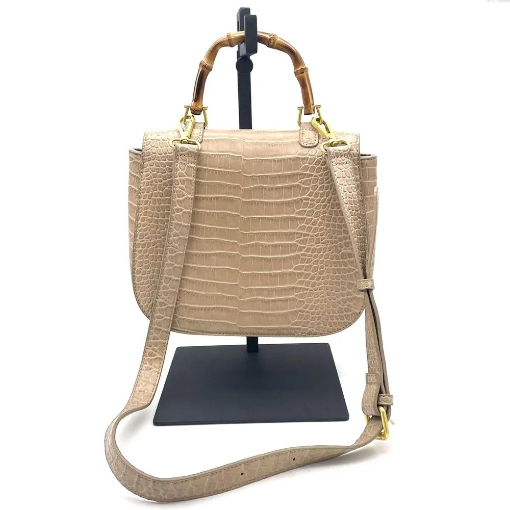 Fawn Design The Bamboo Shoulder Bag in Latte Faux Croc Purse Limited Edition NEW Tan - Image 7