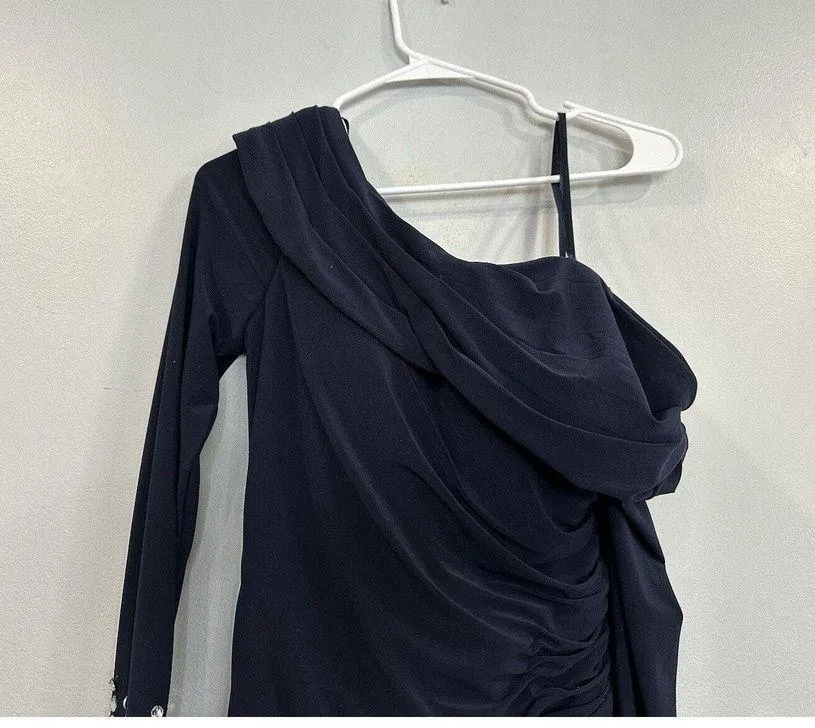 Mac Duggal 12231 Beaded Cuff Drop Shoulder Asymmetrical One Shoulder Dress 2 NEW - Image 3