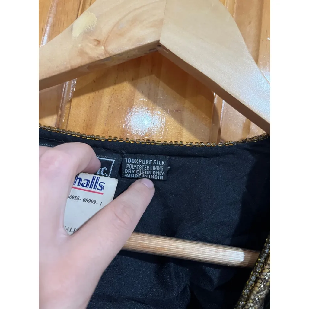 New Deadstock Nagpal Silk Beaded Evening Sequin Holiday Party Jacket Vintage Black - Image 5