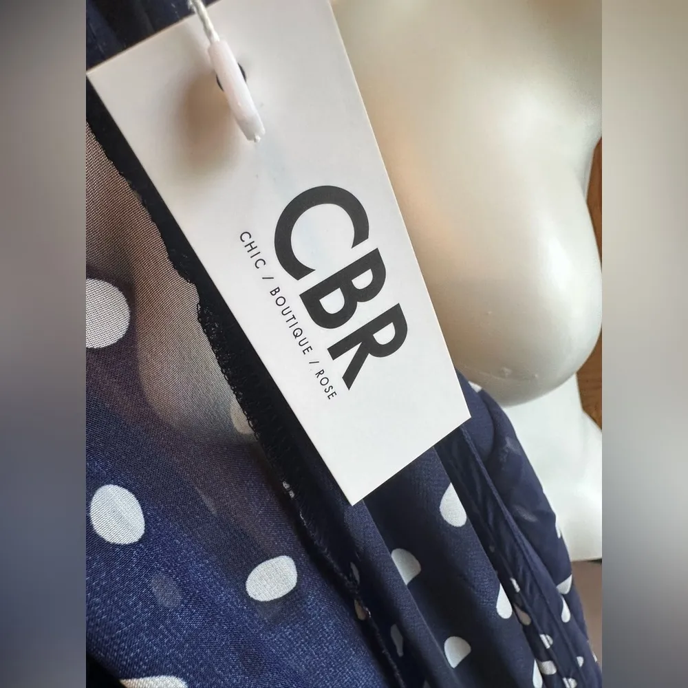 Blue Polka Dot Wrap Dress Layered Ruffle Skirt CBR New Size Medium - Image 8