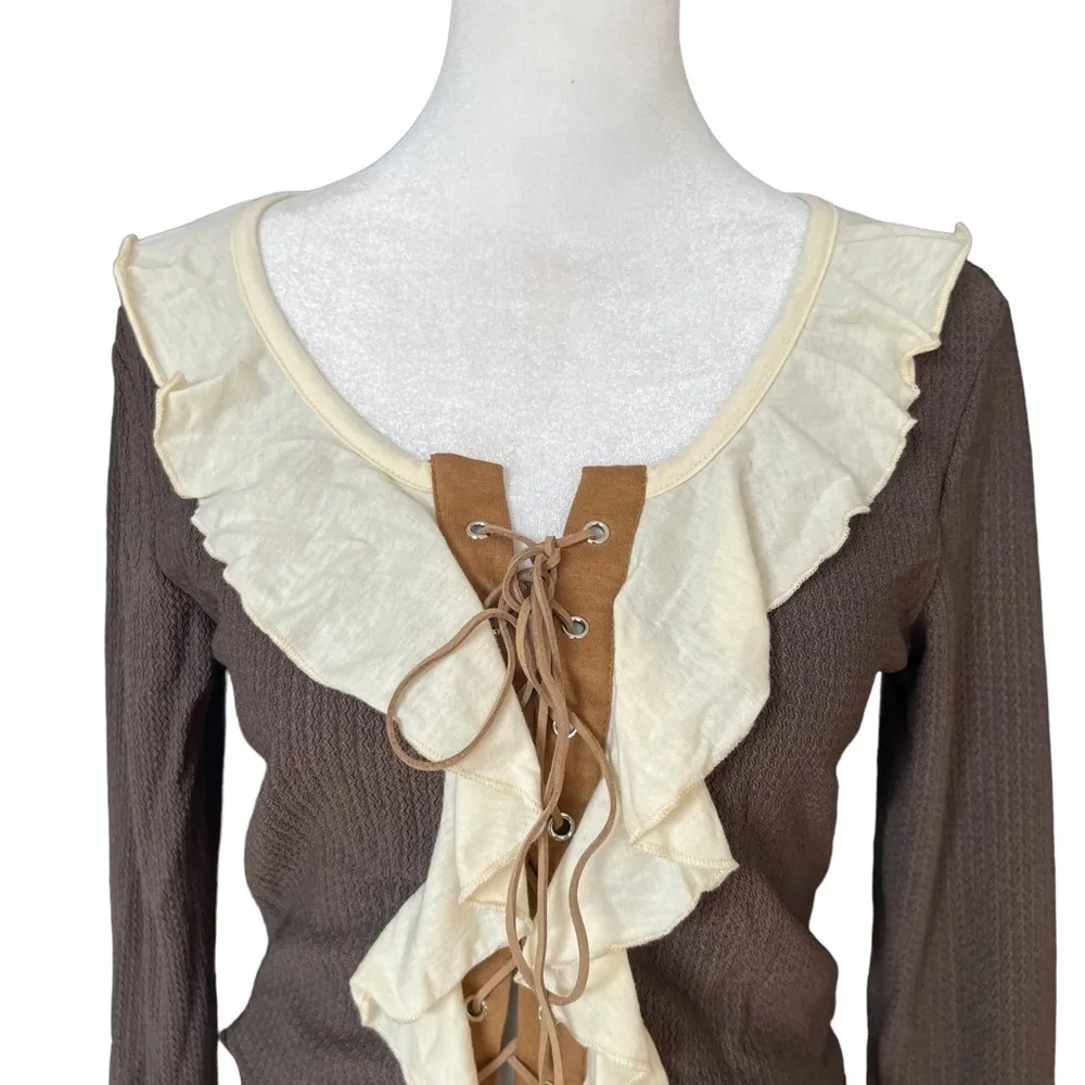 CIDER Lace Up Ruffle Blouse - Image 5