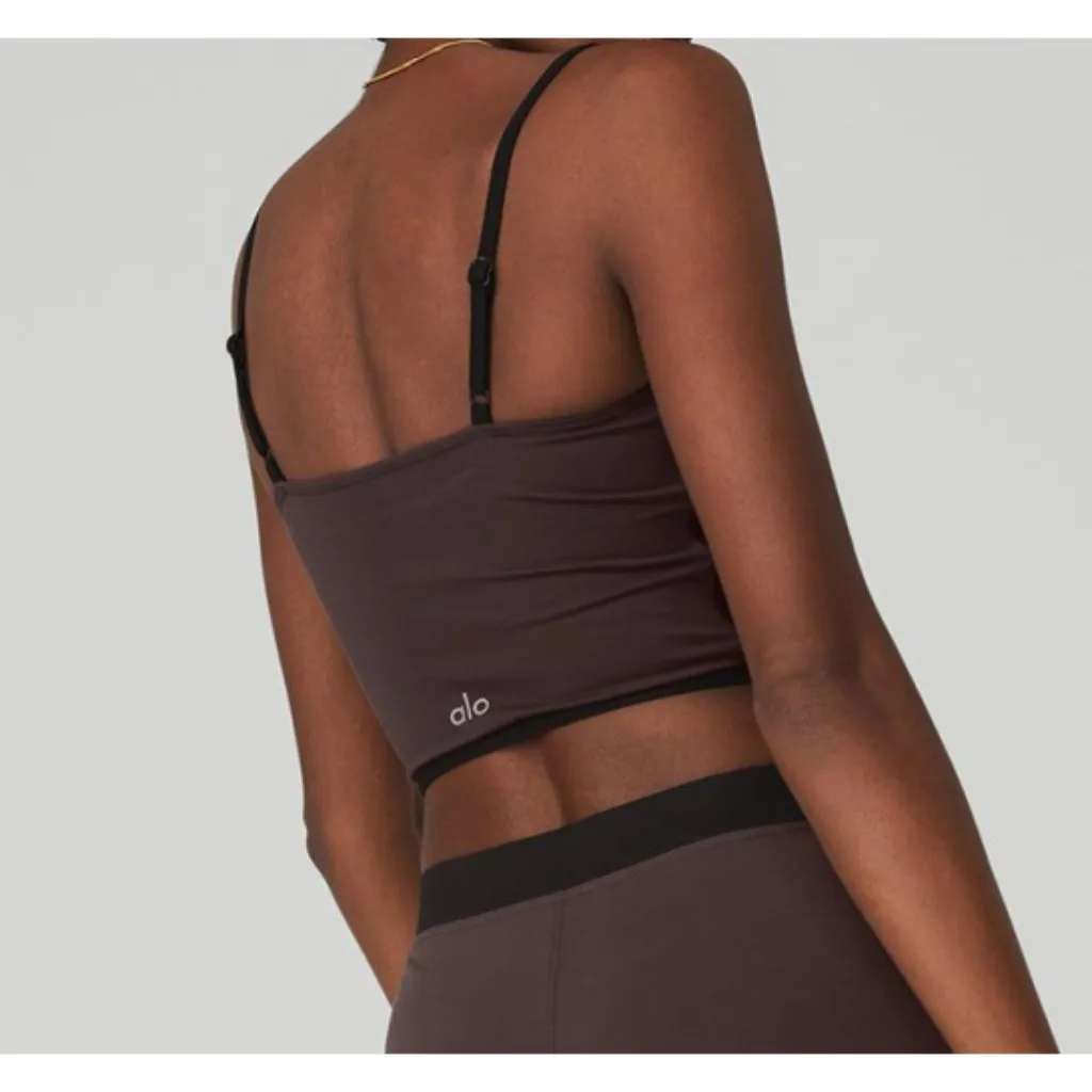 Alo Airbrush Streamlined Bra Tank Raisin Black Padded Cropped Bralette Crop Top - Image 4