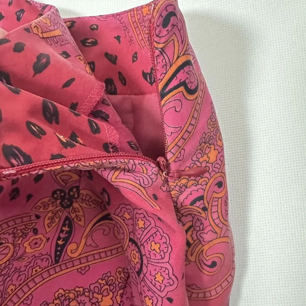 Worthington Womens Skirt Pink Paisley 100% Silk Long Faux Wrap Zip Size 10 - Image 5