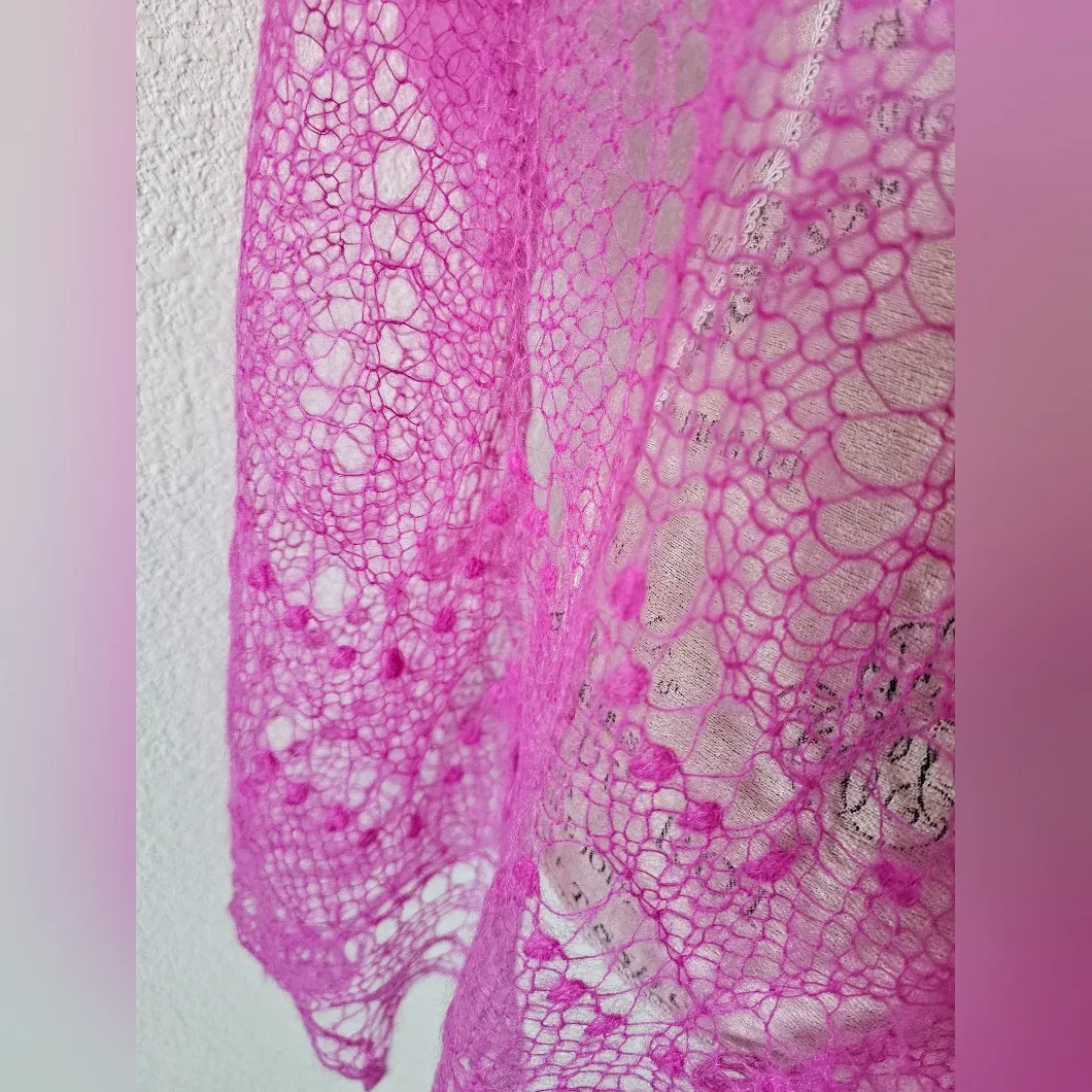 Bright Pink Orenburg Gossamer Lace Goat Down Shawl Scarf - Image 3