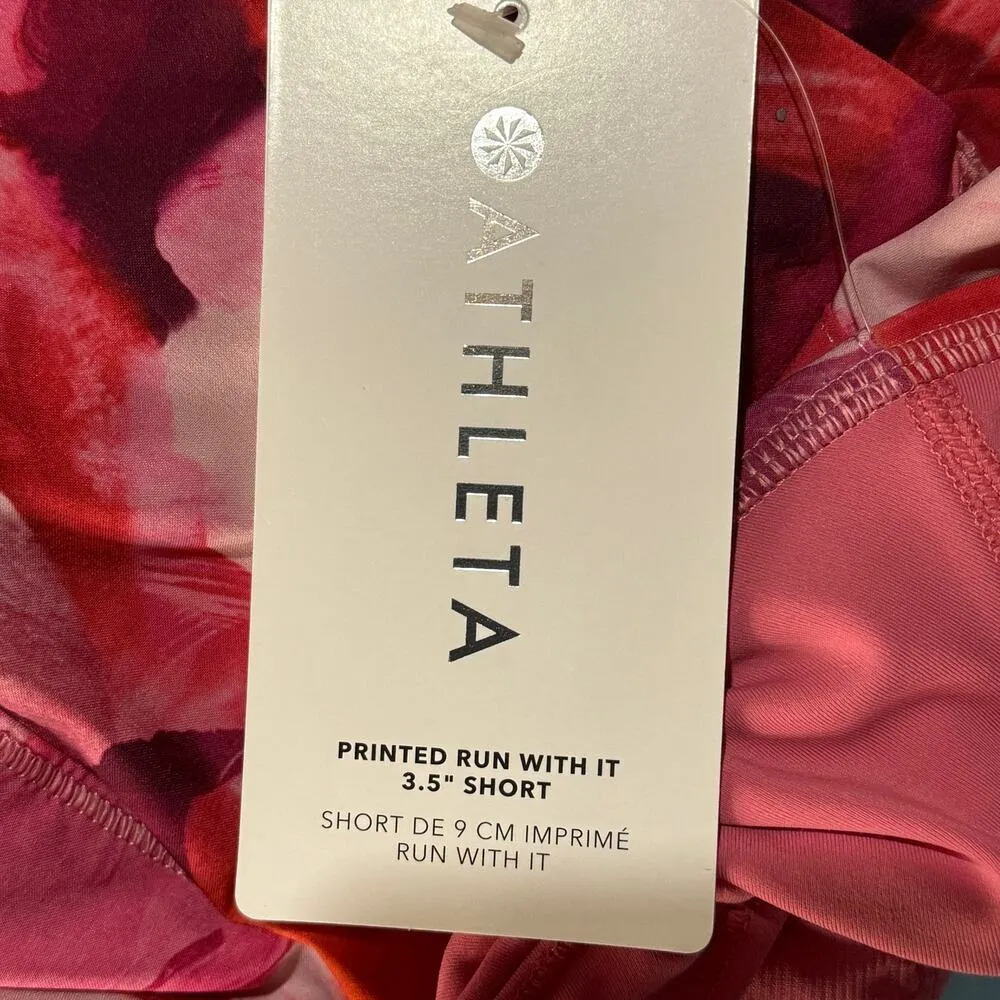 Athleta X-Large Printed Run With It Shorts Activewear UPF Lined Zip-Pocket Pink - Image 10