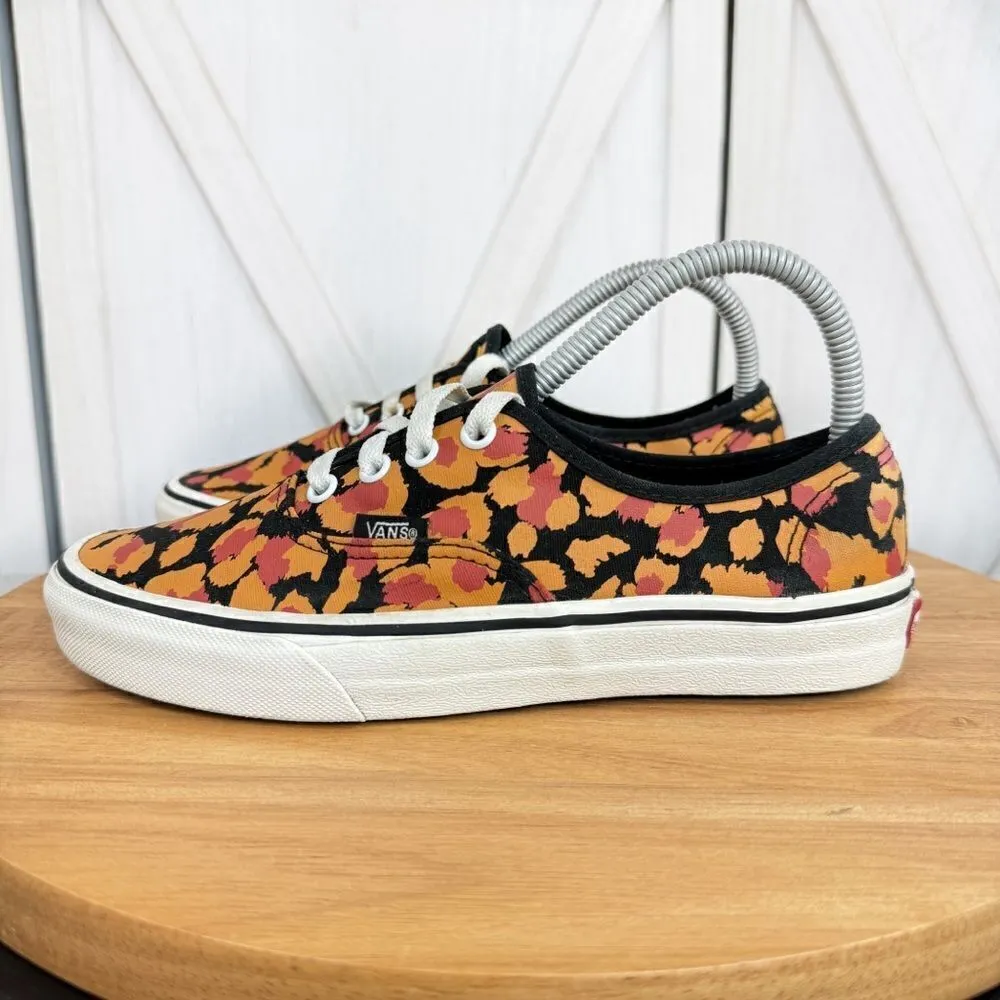 Vans Authentic Leopard Print Lace Up Sneakers Shoes Black Orange 7.5 Women 6 Men - Image 2