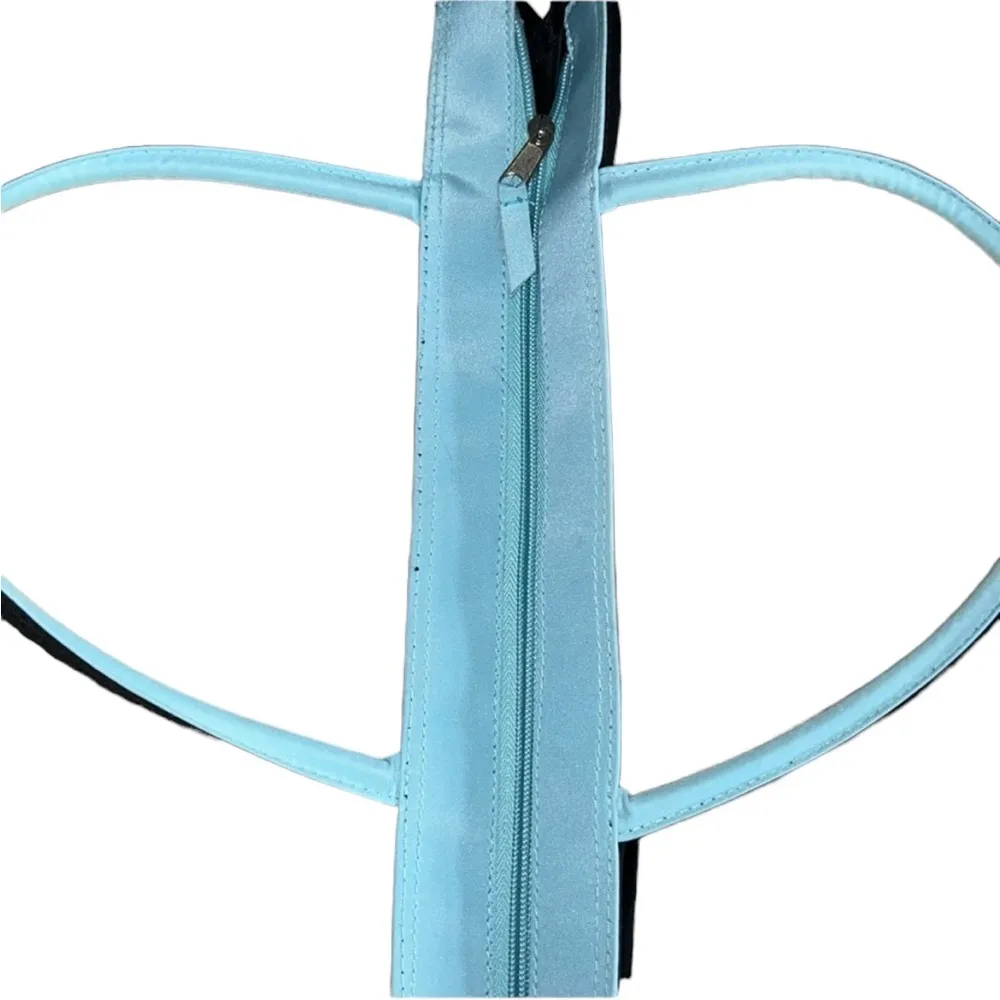 Liz Claiborne Black & Teal Blue Tote Bag Canvas Material Water Resistant Zipper! - Image 2