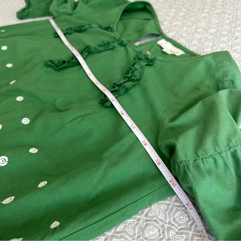 Odd Molly Anthropologie Green Boho Embroidered Scallop Hem Blouse Size S - Image 9