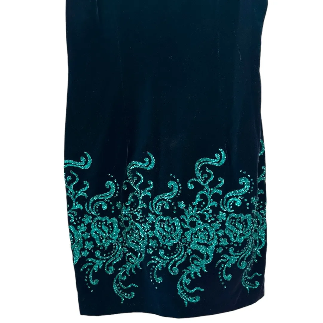 Vintage Zum Zum Velvet Mini Dress Size 9 Green Glitter Baroque Detail Size M - Image 4