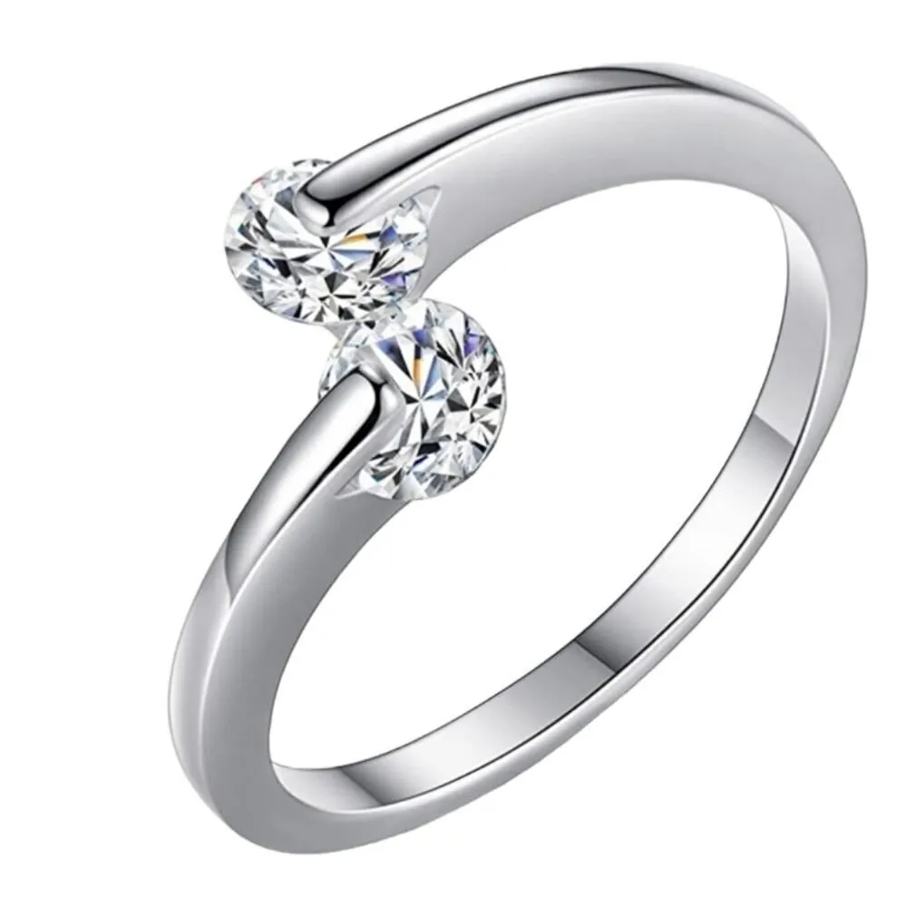 Silver Plated Adjustable Ring Crystals on Each Side Size 7 - Image 7