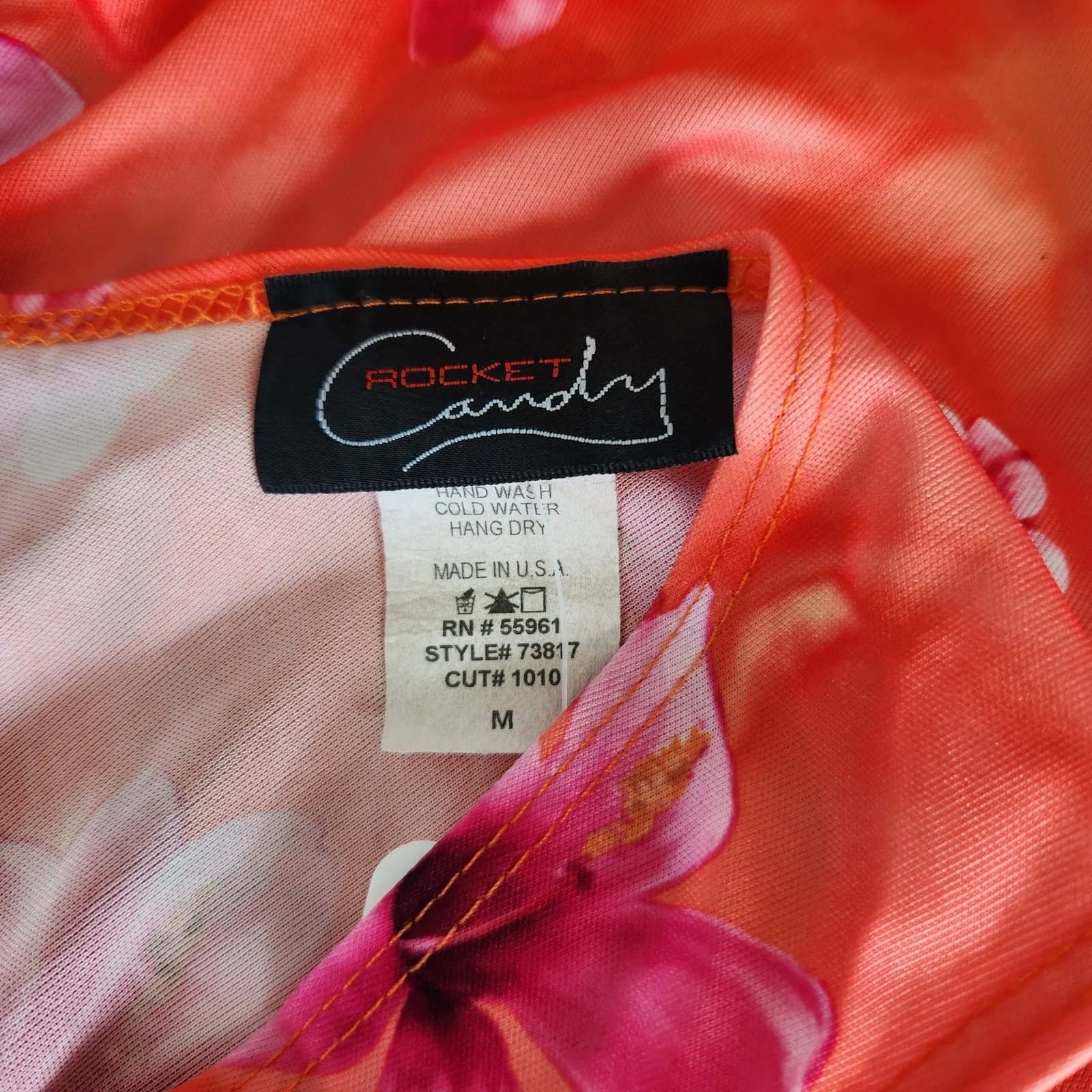 Y2K Orange Pink Floral Ring Front Sleeveless Mini Dress Vintage Tropical XS - Image 7