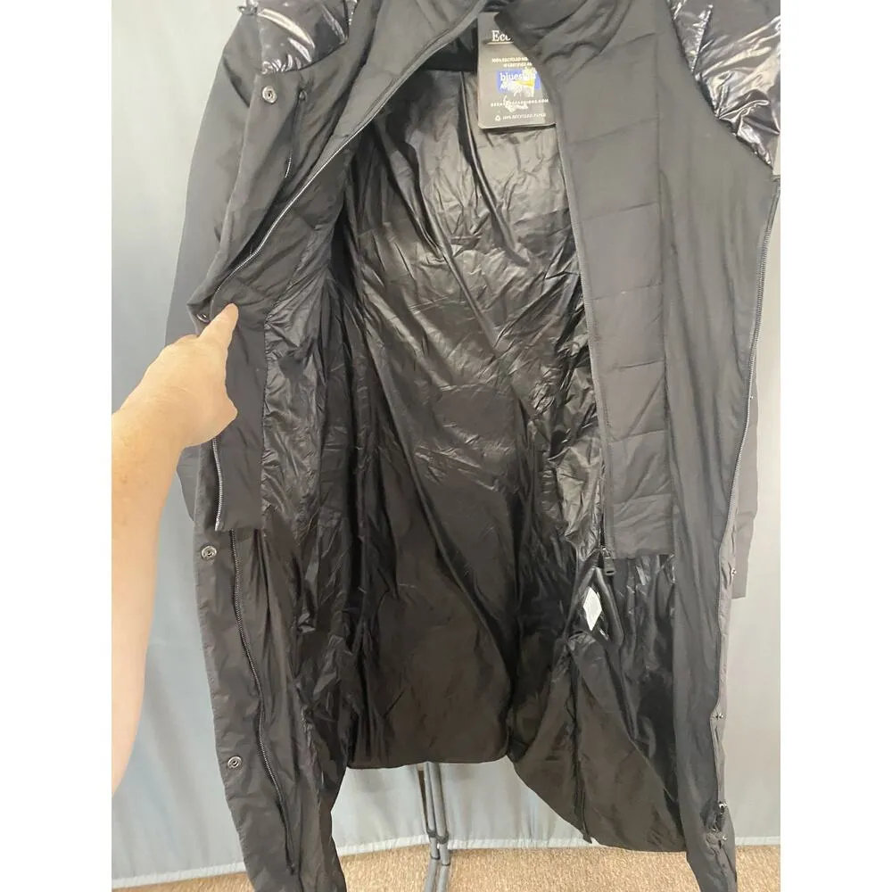 Bernardo Ecoplume Women's Medium Black Polyester Shiny Hood Puffer Coat with Bib - Image 7