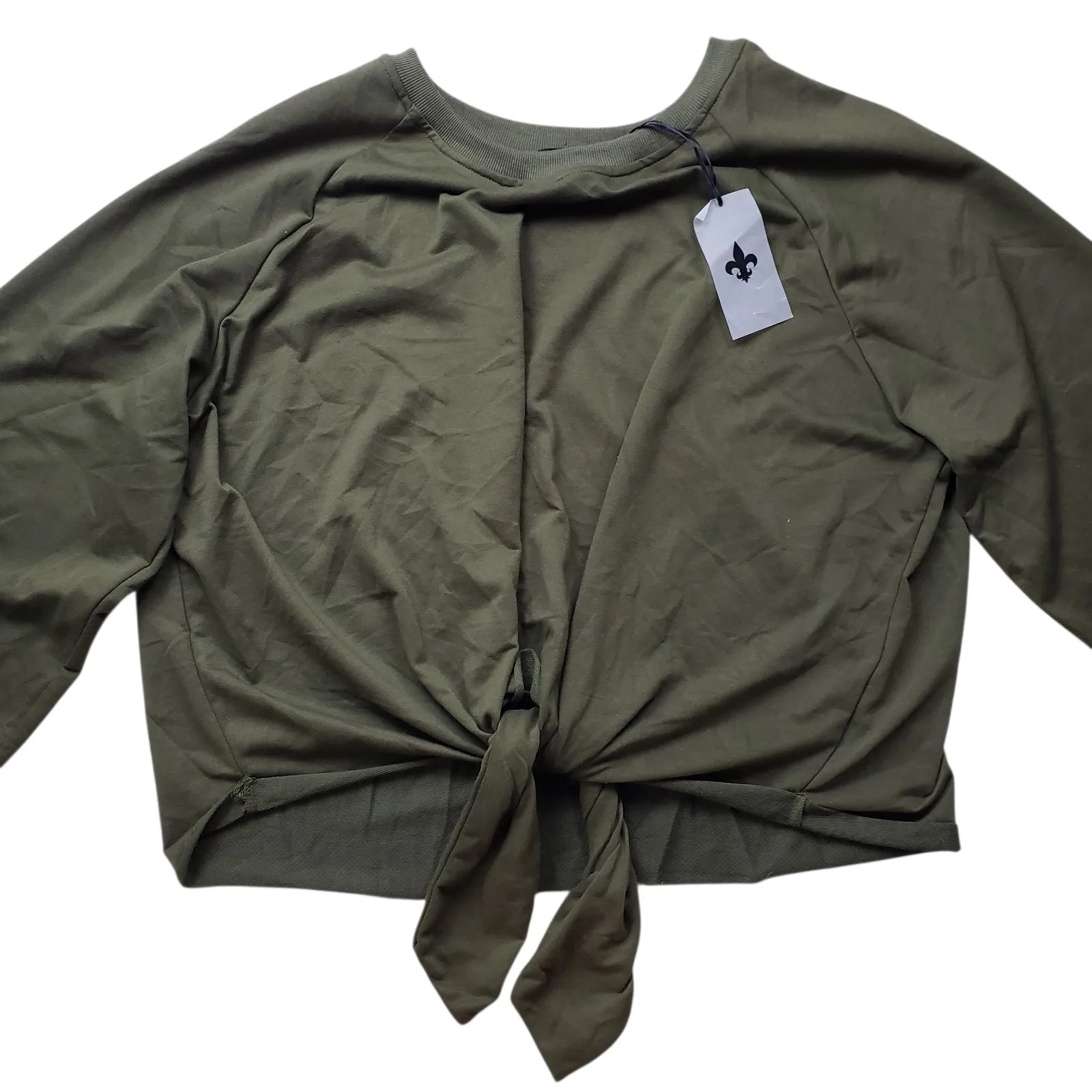 Saint Germain Sweater Womens Large Green Tie Top 3/4 Sleeve Preppy Pullover - Image 2