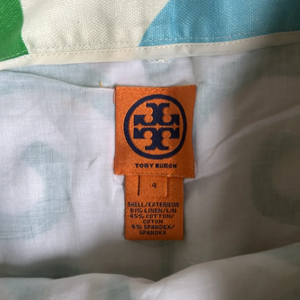 Tory Burch Vintage-Inspired Green & Blue Leaf Print Mini Skirt with Belt 4 - Image 5