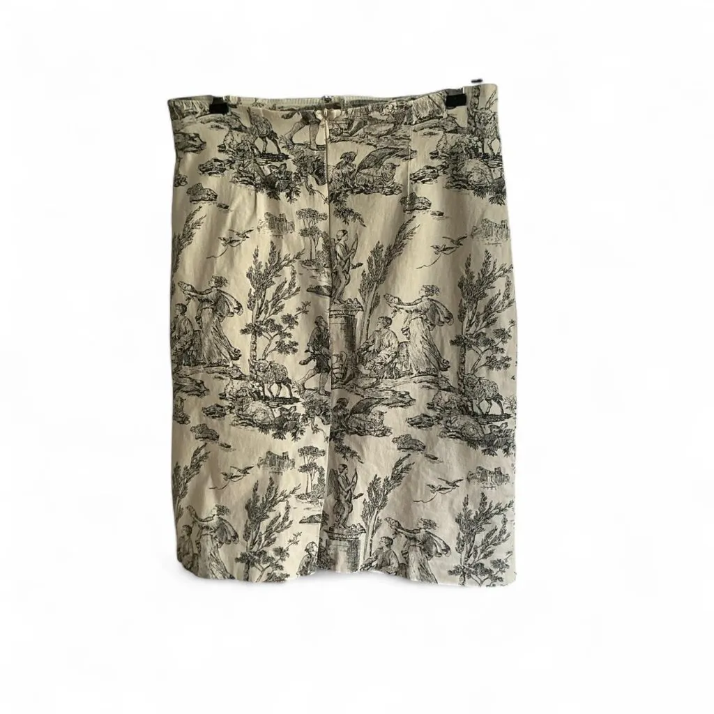 Vintage Black and cream toile print mini pencil skirt cotton stretch spandex 6 - Image 2