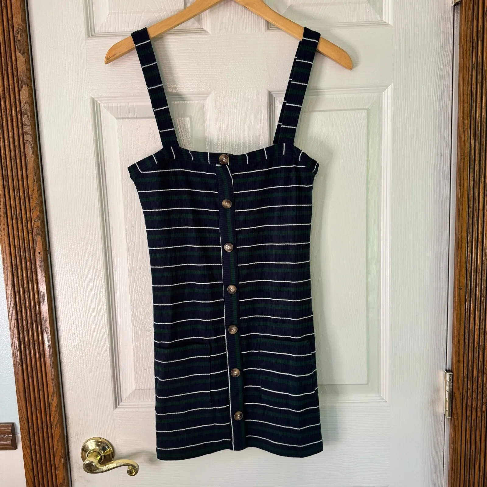 Striped Button Down Dress Sleeveless Mini Casual Summer‎ Sun Dress Size M - Image 8