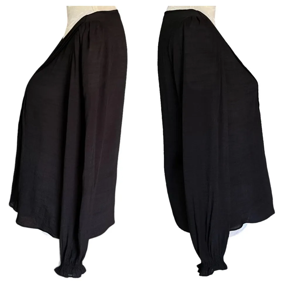 Nanette Lepore Boho Pleated Smock Peasant Flowy Blouse Long Sleeves Black L New - Image 3