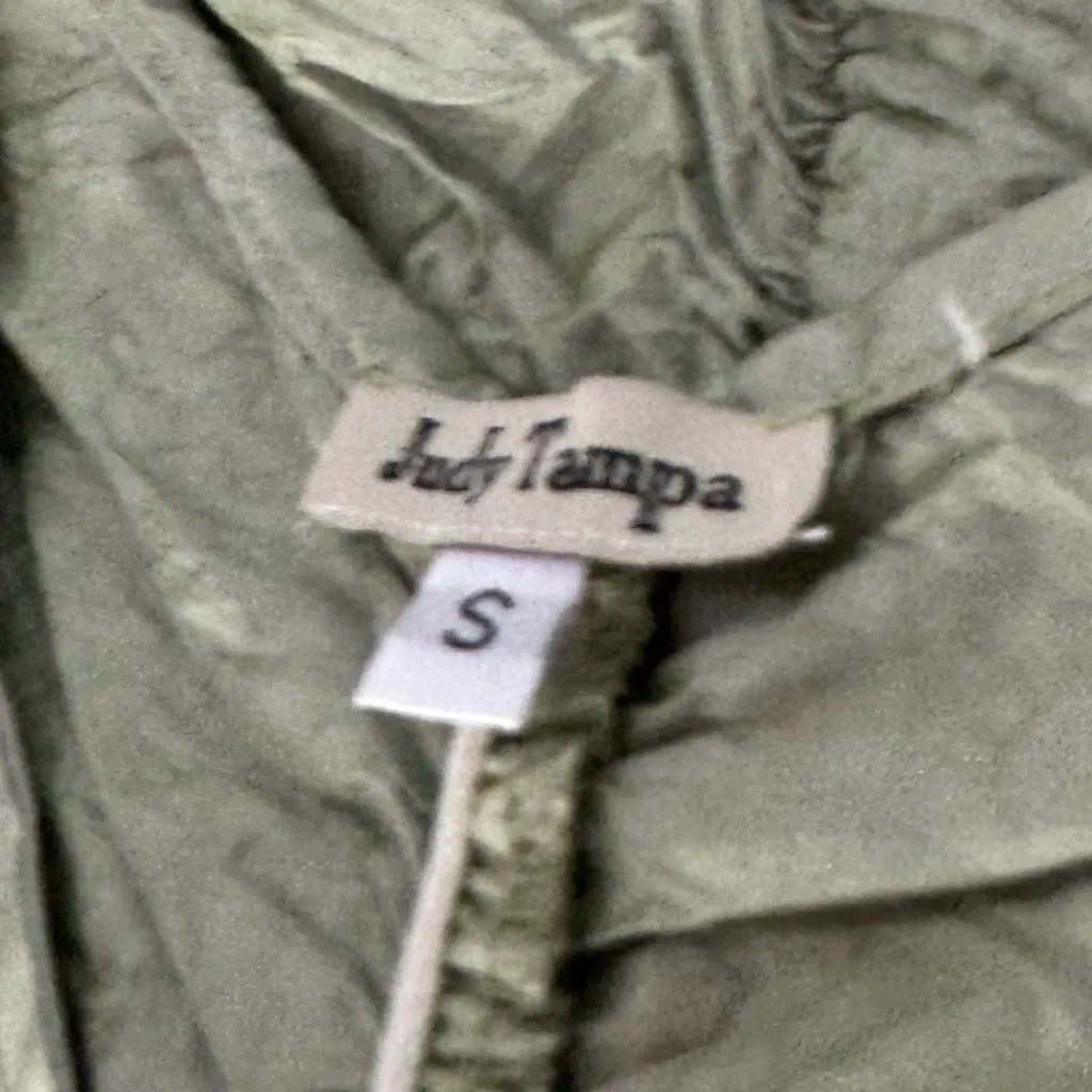 Judy Tampa 100% Silk Olive Green Ruched Stretchy Ties Sleeveless Top Size Small - Image 6