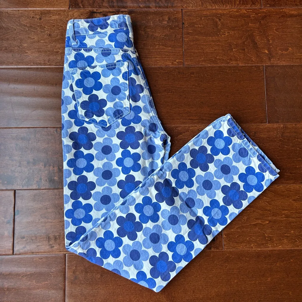 ZARA Floral Print Straight Leg Full Length Jeans - Image 2