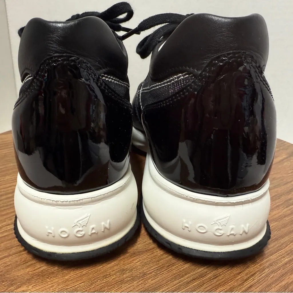 Hogan Women’s Perforated Black & White Metallic Leather Sneakers Size 8 - Image 3