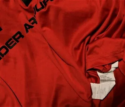 Mens Size Medium Under Armour Heat gear Red WorkOut Shirt Logo Training Gym Tee - Image 9