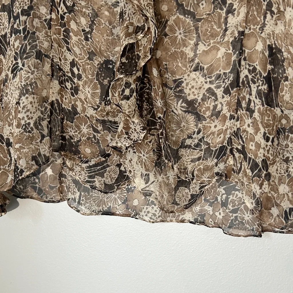 Theory Floral Sheer Blouse - Brown and Black Ruffles size M whimsigoth Button Up - Image 5