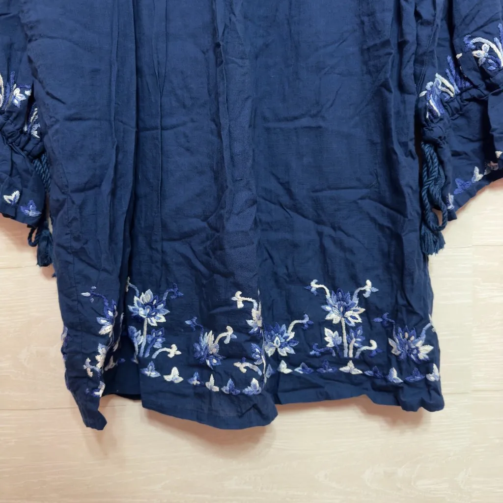 Roller Rabbit Women's Small Floral Embroidered Bell Sleeve Tassel Mini Dress - Image 4