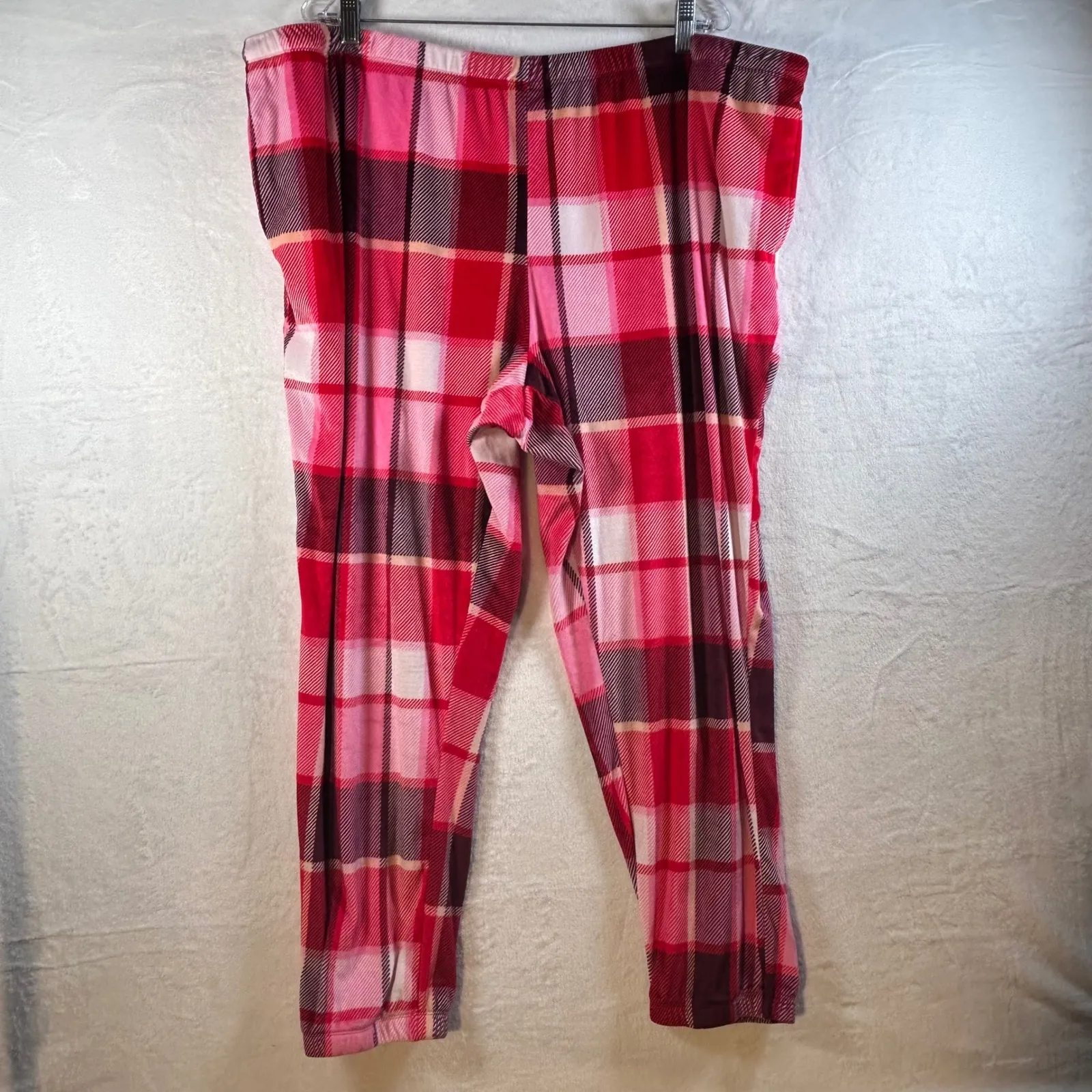 Joy Lab Women's 3X Plaid Pajama Set Long Sleeve Top Pants Red Pink Cozy - Image 3