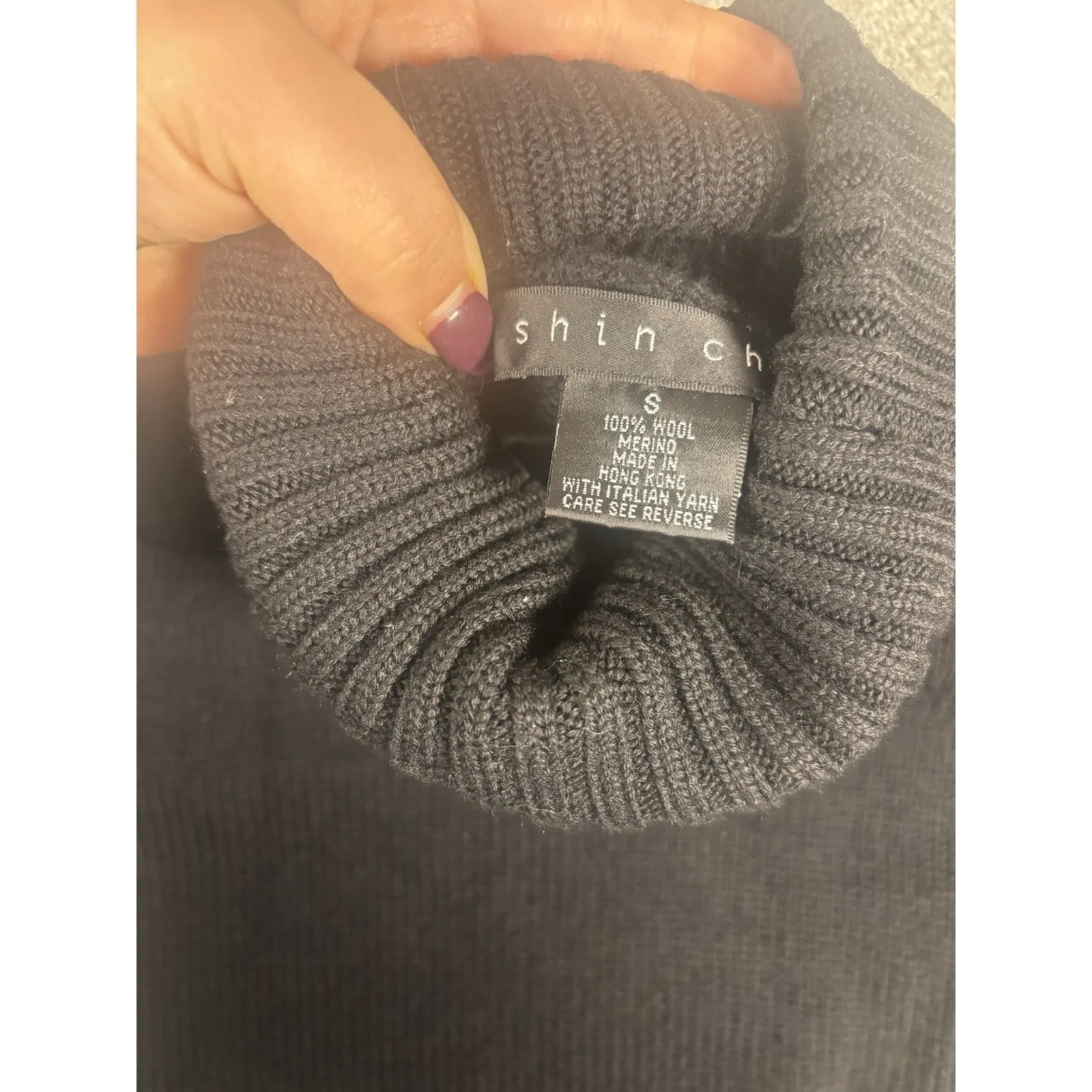 Shin Choi Black 100% Merino Wool Sweater Very Long Sleeves Small - Image 5