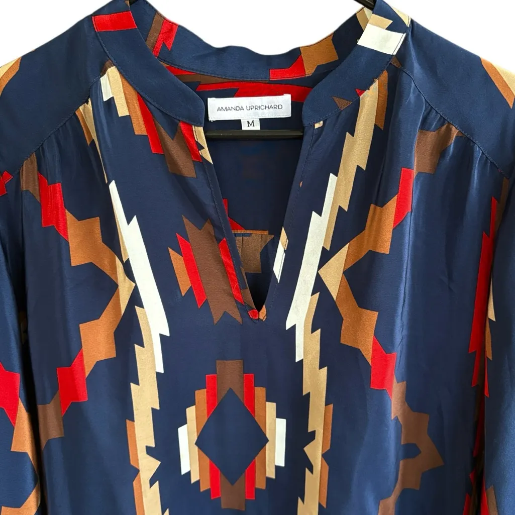 EUC Amanda Uprichard Silk Aztec Print Tunic Top Size Medium - Image 3