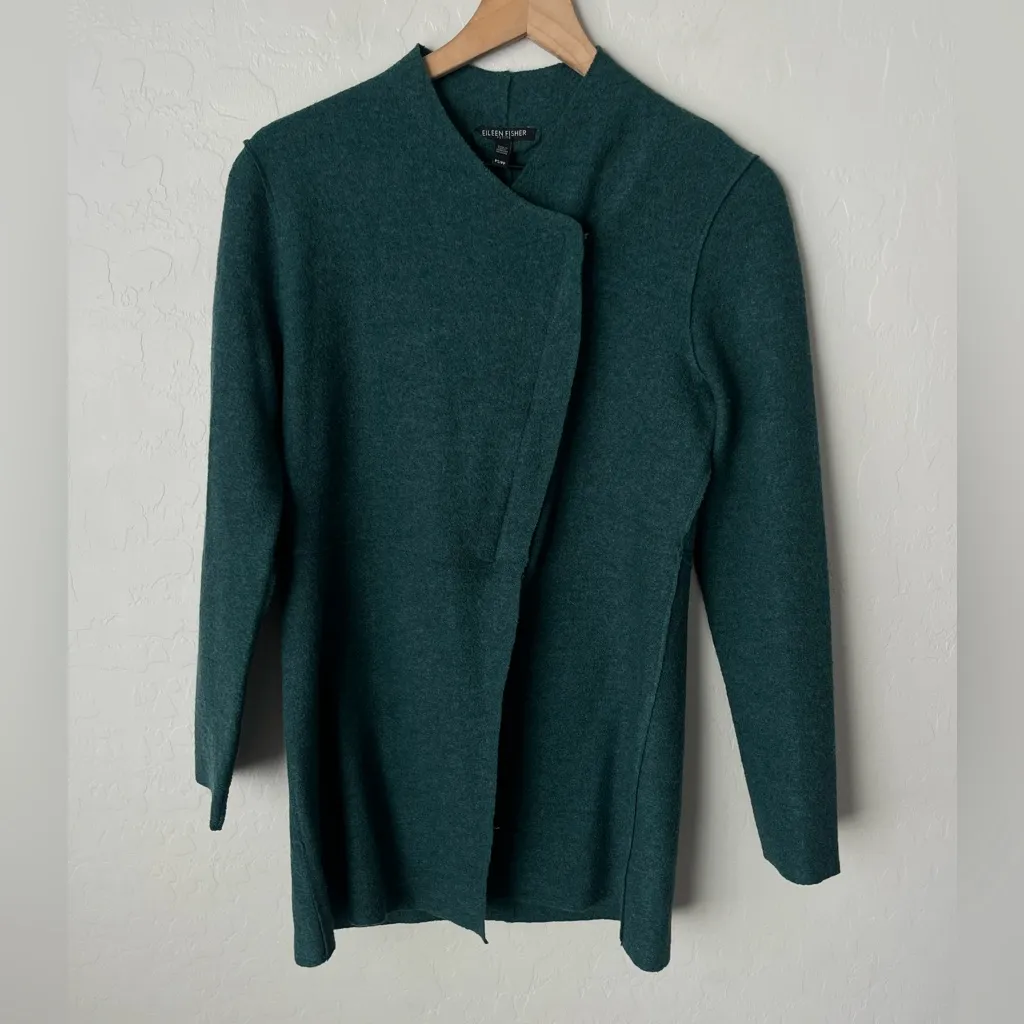Eileen Fisher Merino wool zip up sweater jacket emerald green small petitie - Image 7