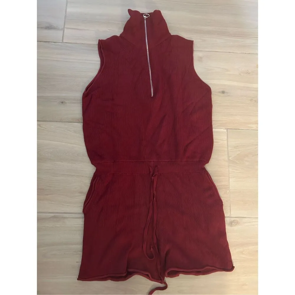 NEW Half Zip Lapel Collar Drawstring Knit One Piece Romper Pockets XL IMPERFECT Red - Image 6