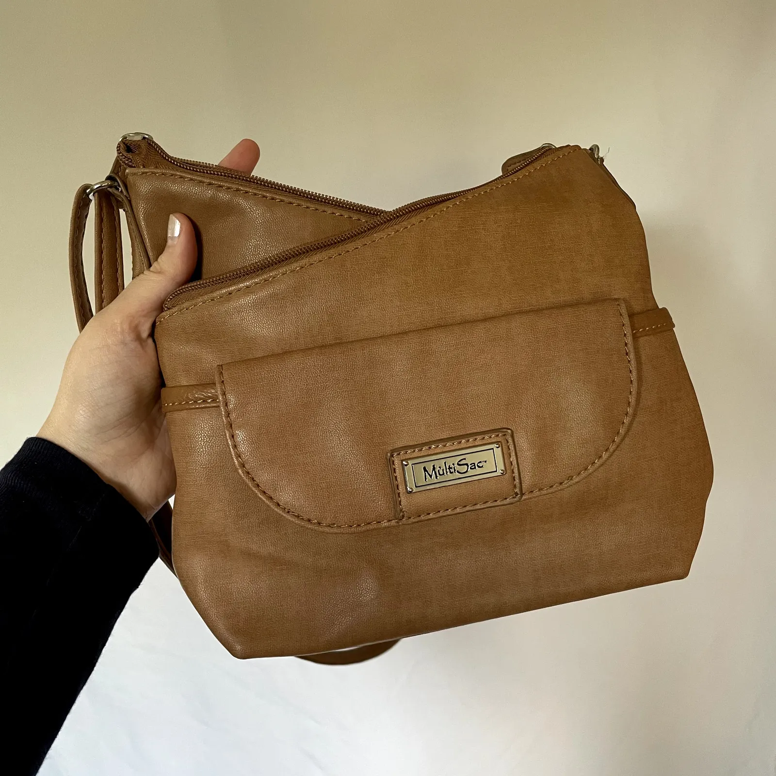 Multi Sac crossbody leather tripple compartment crossover adjustable straps Brown - Image 2