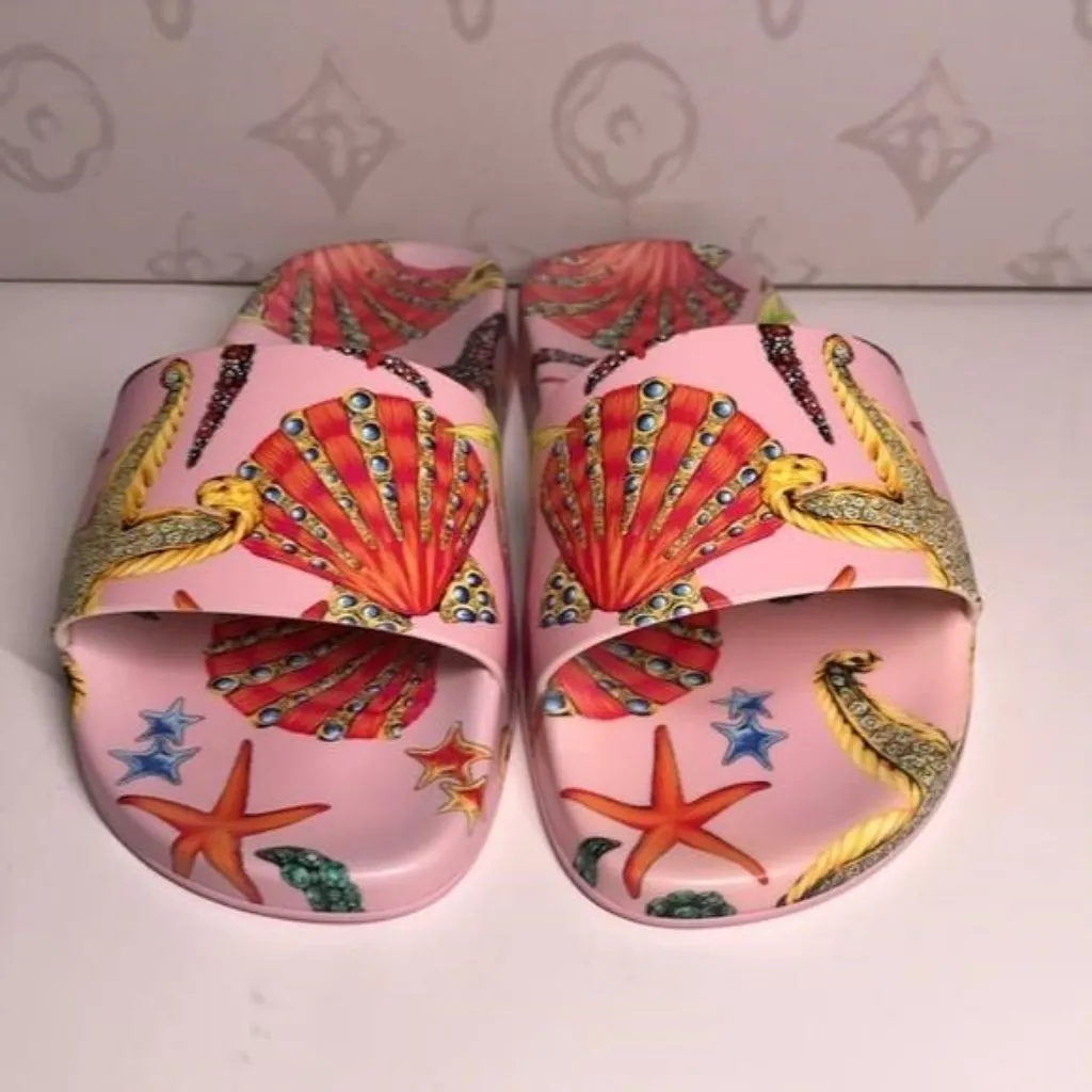 New Authentic Versace Trésor de la Mer Slide Sandals – Women, Starfish Print - Image 4