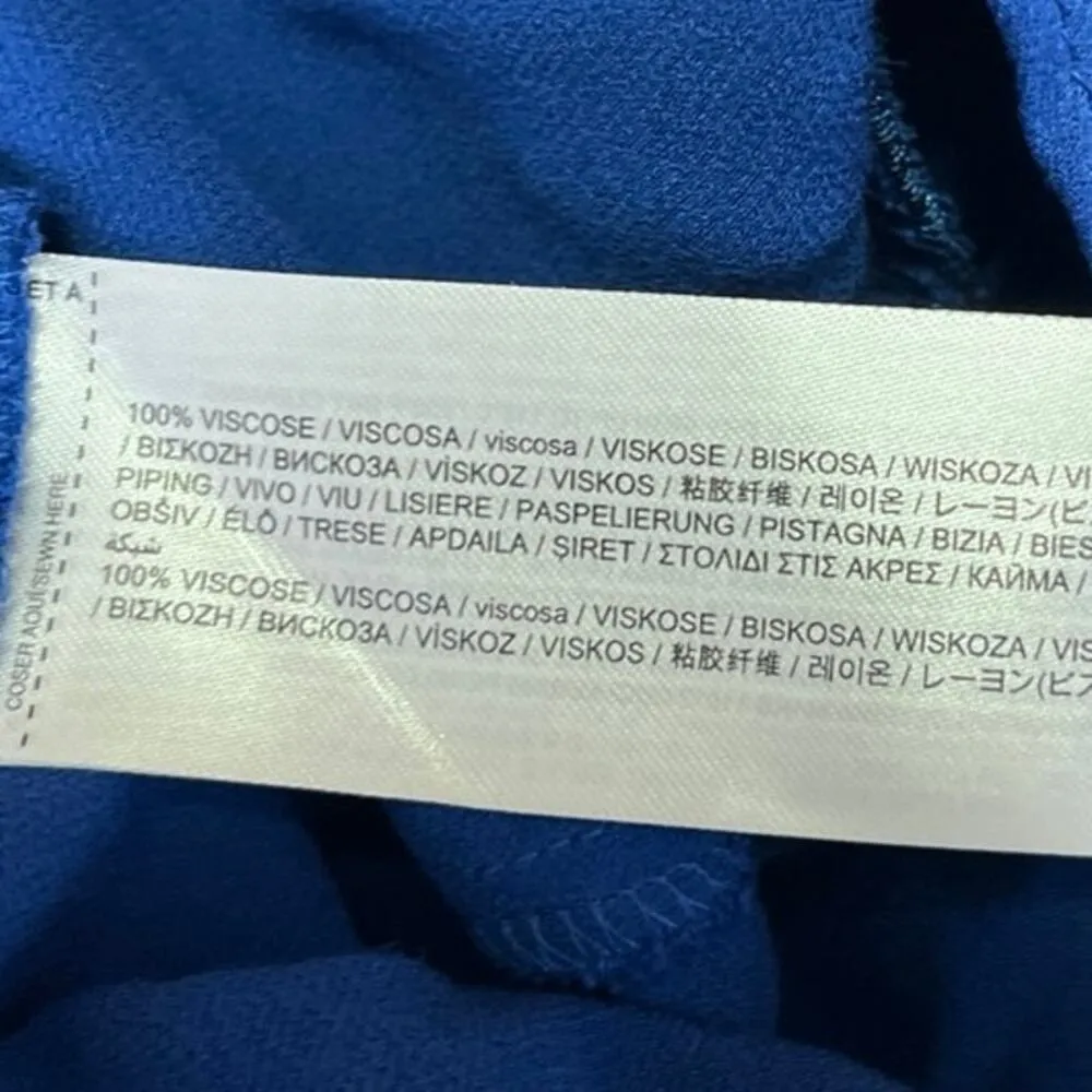 NEW MNG Blue Silky Satin V-neck Faux Wrap Long Sleeve Romper Jumpsuit Size XS - Image 8